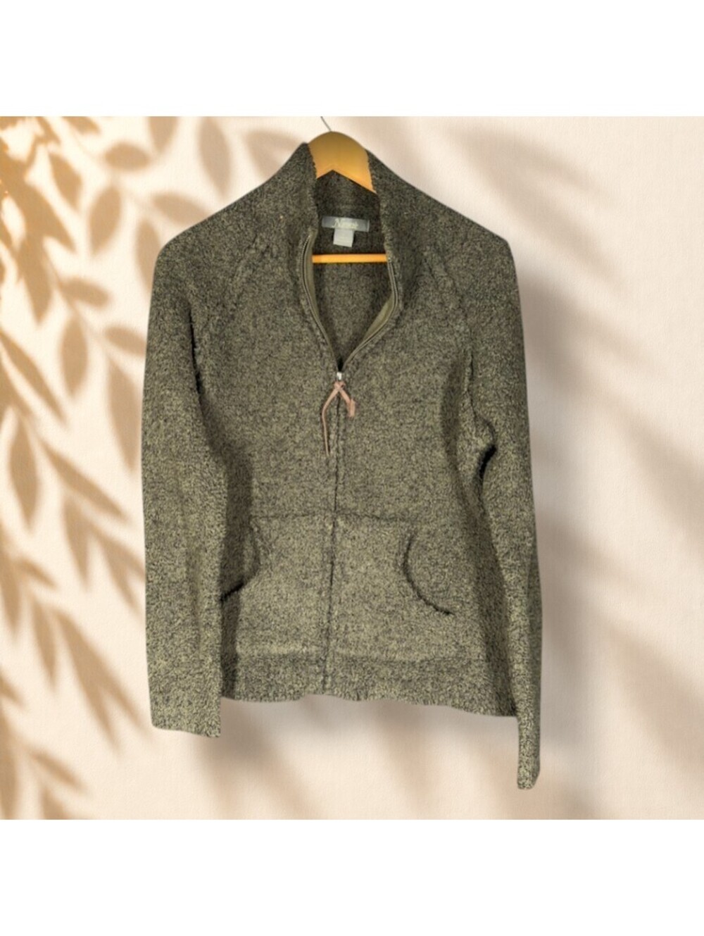 Natural Reflections Full Zip Sweater Women M Medium Green Knit Long Sleeve Soft